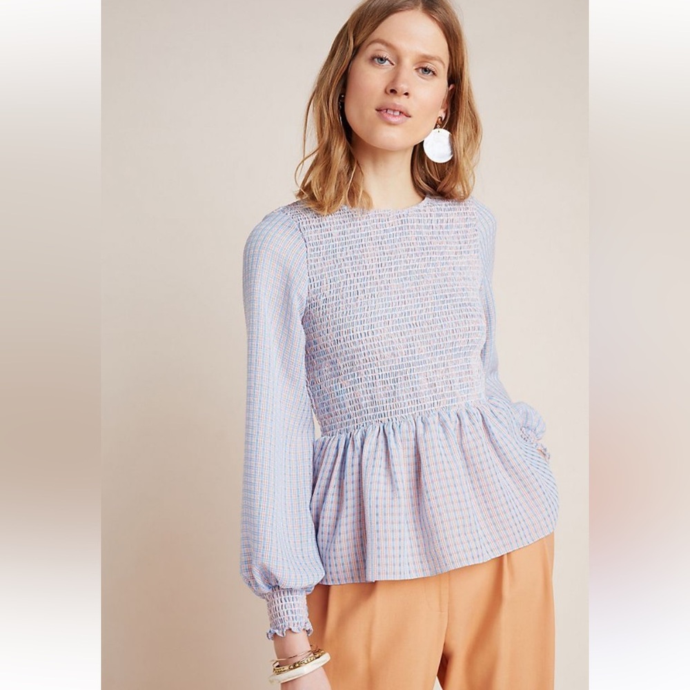 Anthropologie Waverly Grey Ainsley Smocked Peplum Blouse